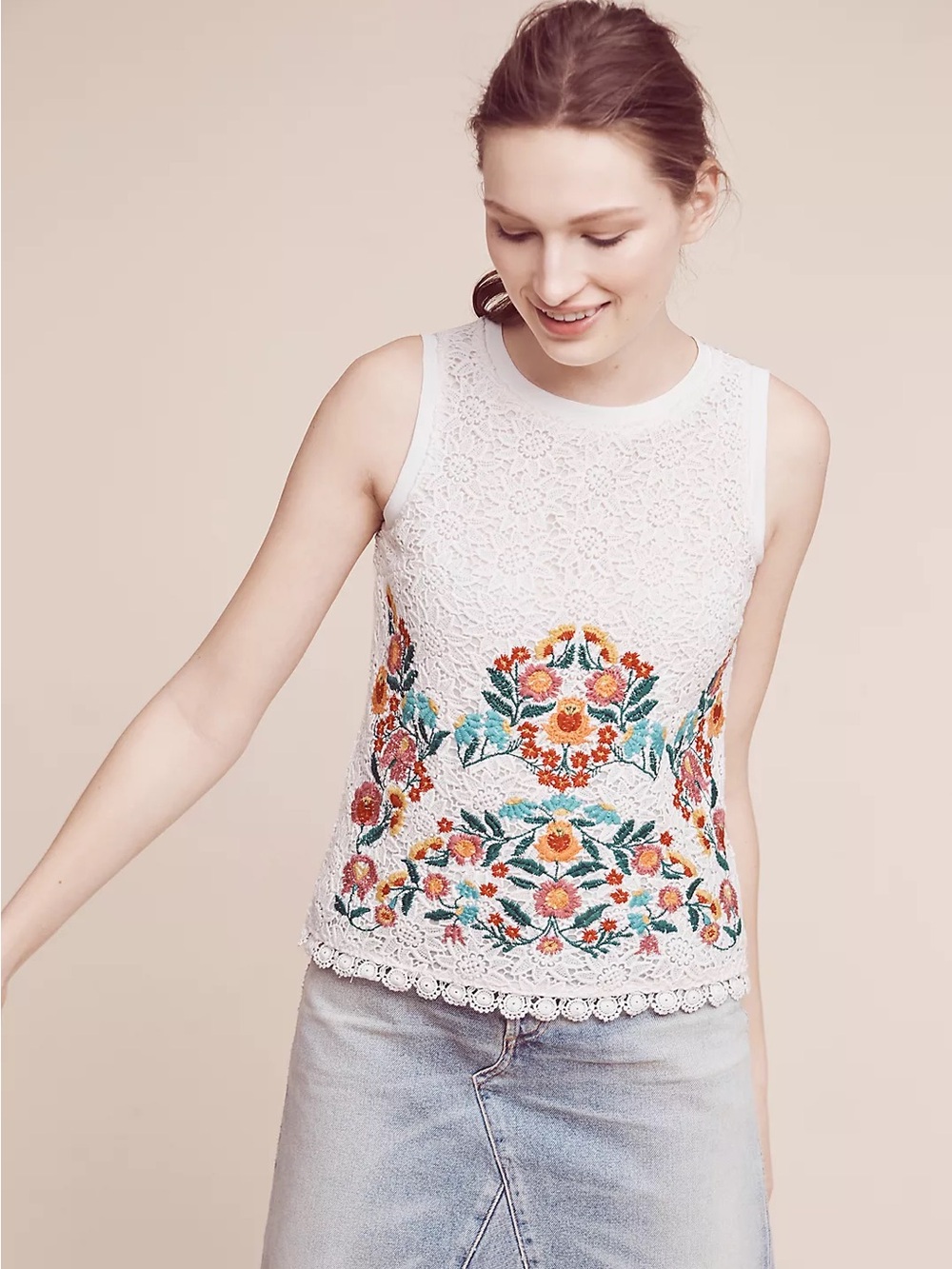 Maeve Anthropologie Women’s Embroidered Lace Shell Floral Embroidered Tank M